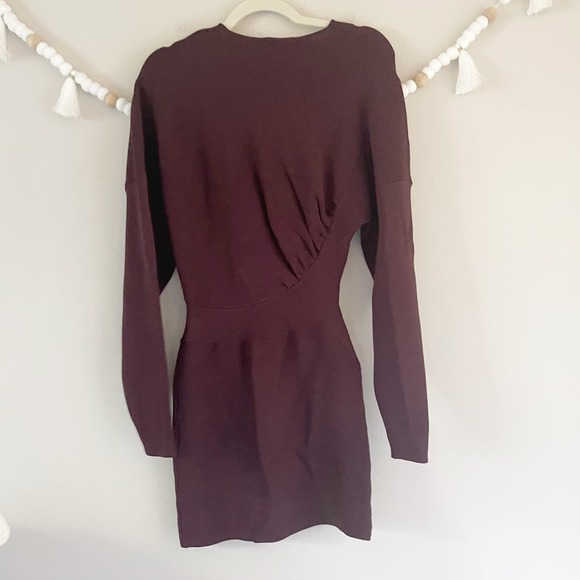 NEW Ganni Mini Sweater Dress Women's Size Small Maroon Ribbed Knit Long Sleeve - Picture 7 of 7